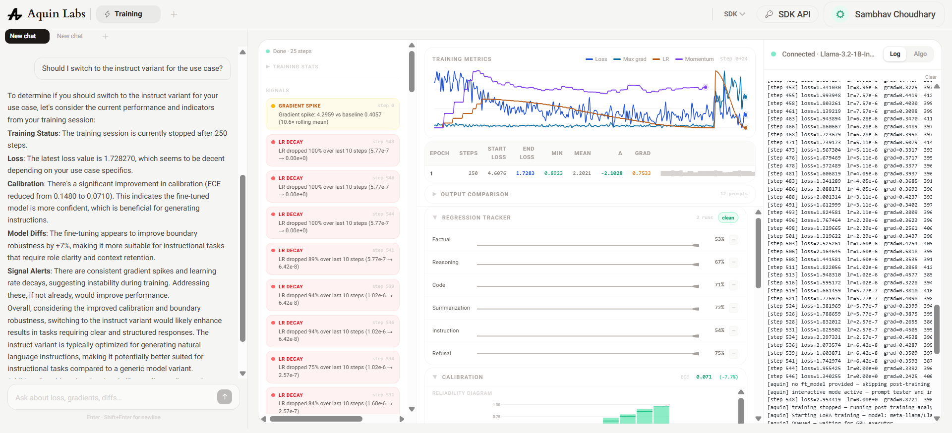 Run 2 — post-adjustment graphs, gradient spike