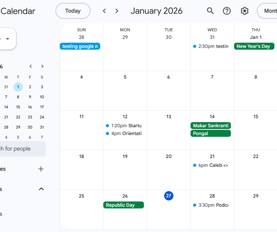 Google Calendar mockup